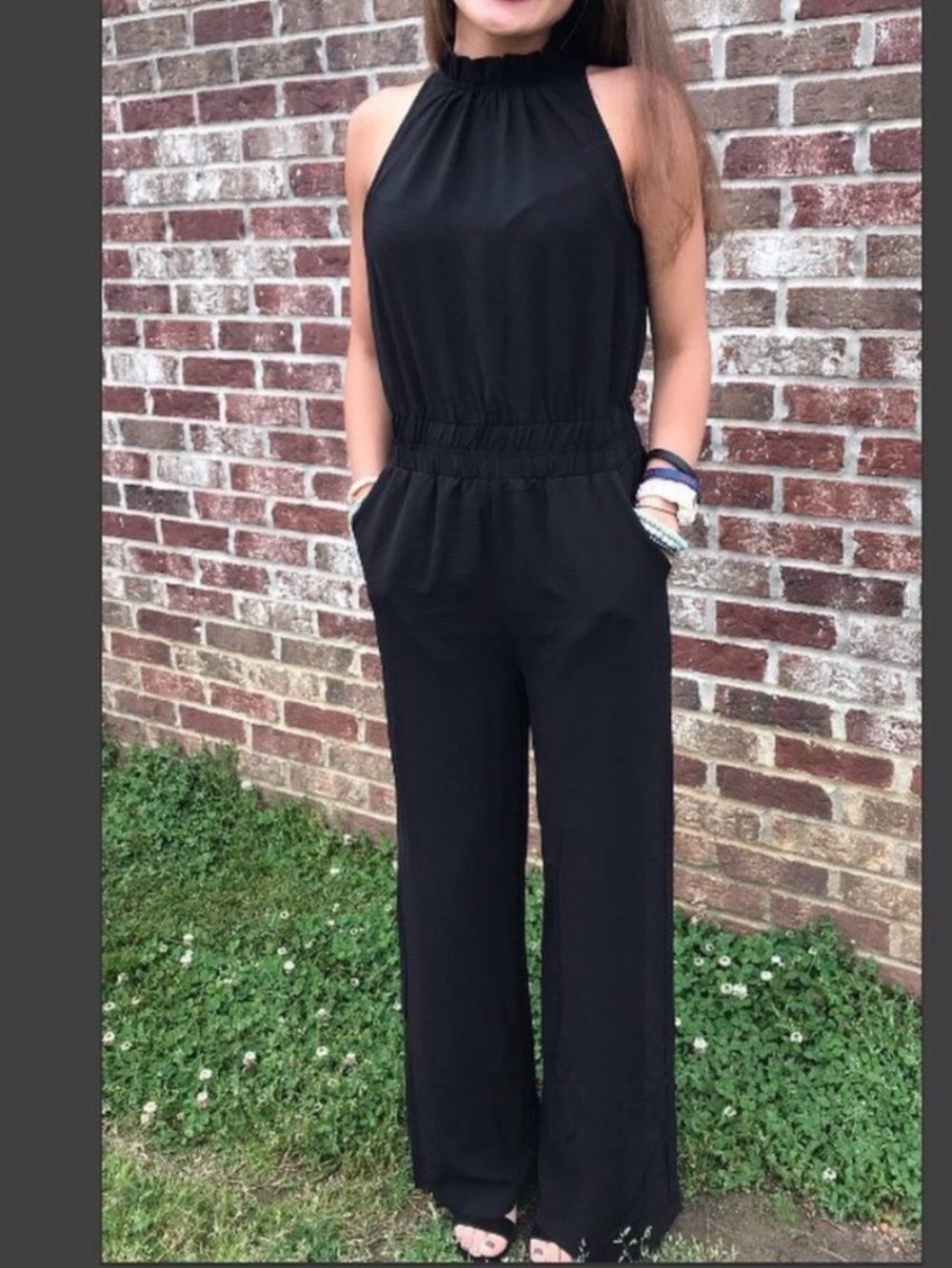 eesome Black Halter-Style Wide-Leg Jumpsuit